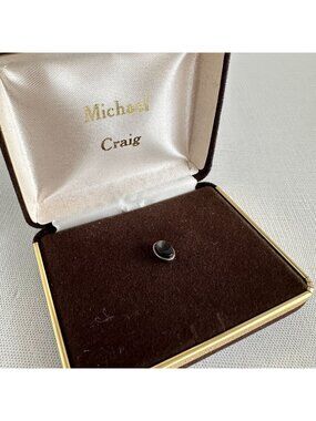 Vintage Black Onyx Tie Tack Silver Tone Michael Craig Mens Lapel Pin